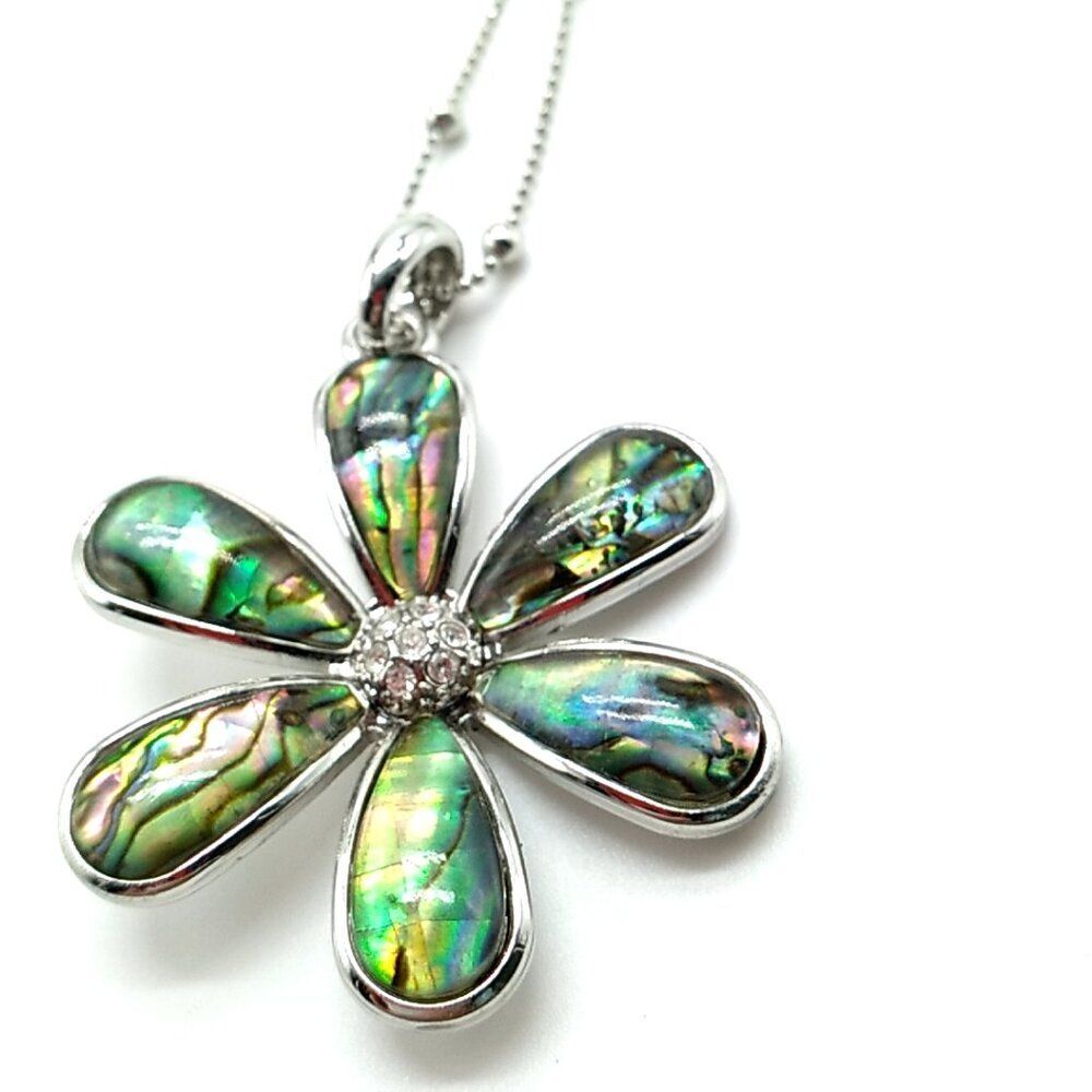 Lia Sophia WATER LILY Abalone Flower Crystal Beaded Silver Tone Chain NWOT